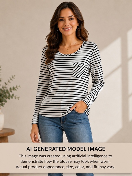 Forever 21 Tops - Forever 21 Black and White Striped Long Sleeve Tee Scoop Neck